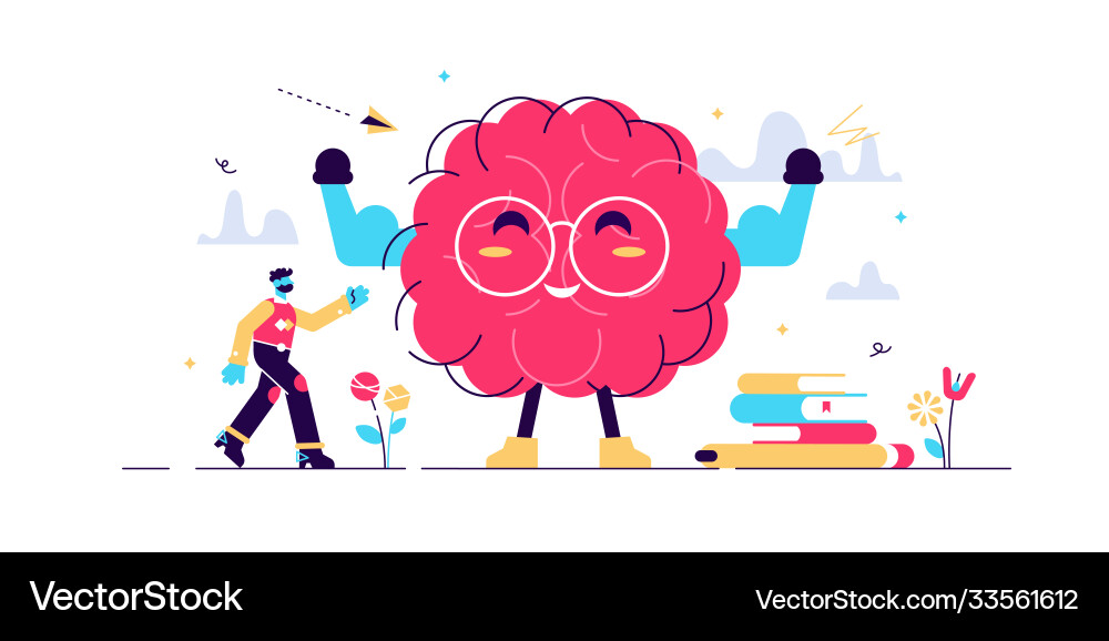 Fit brain cartoon character flat tiny Fit brain cartoon character flat tiny vector image