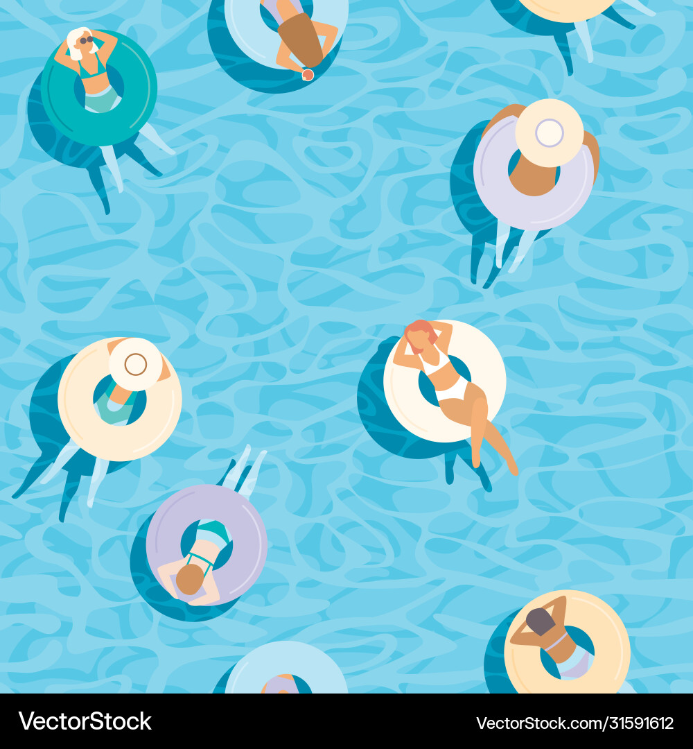 Girls floating on colorful inflatable rings Girls floating on colorful inflatable rings vector image