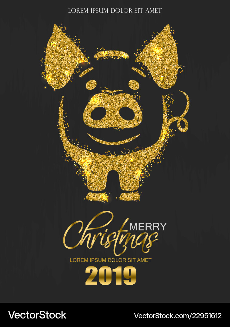 Golden glitter pig icon new year card Golden glitter pig icon new year card vector image