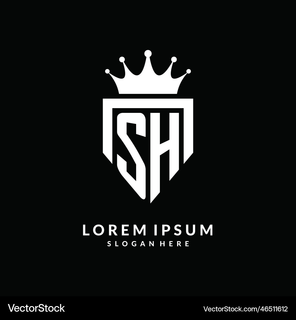 Letter sh Logo Monogramm Emblem Stil mit Krone Letter sh Logo Monogramm Emblem Stil mit Krone vektorbild