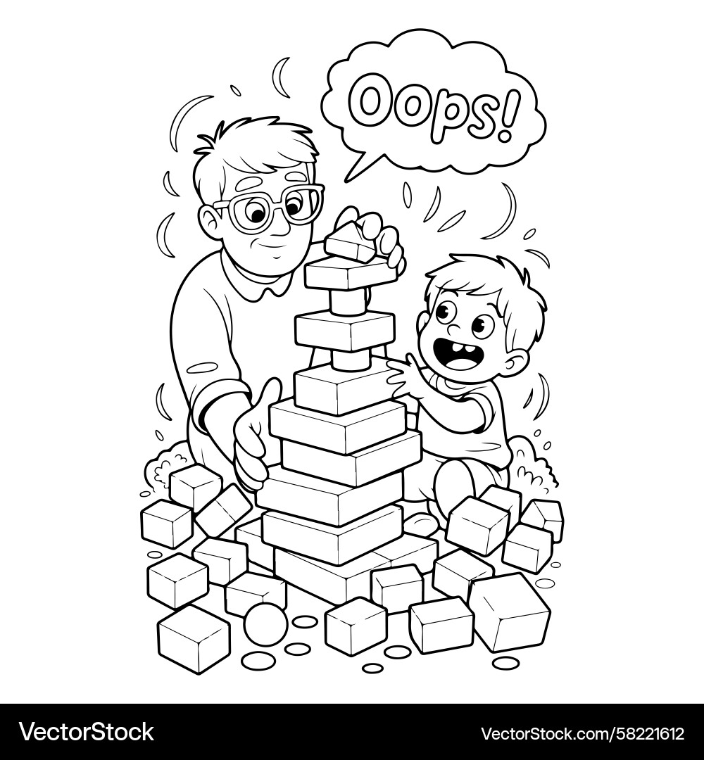 Man and Child Building Blocks Tower Vector Image