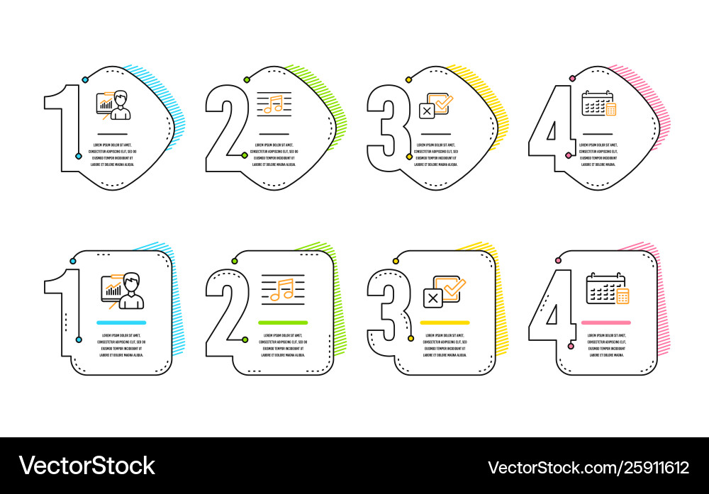 Musical note presentation and checkbox icons set Vector Image