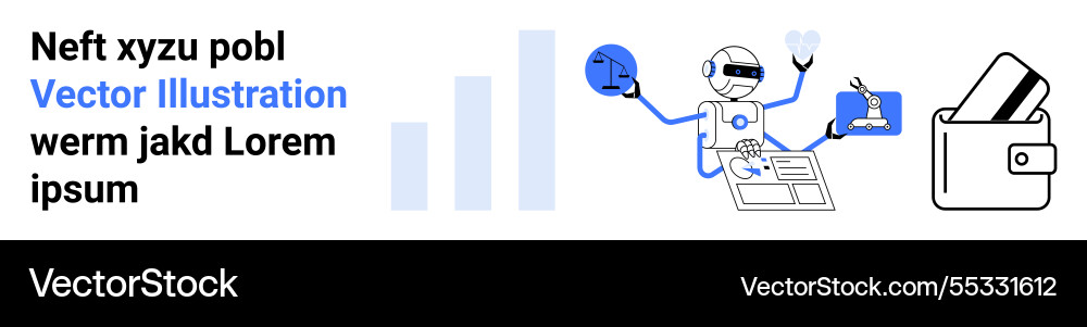 Robot multitasking with laptop and charts digital Vector Image