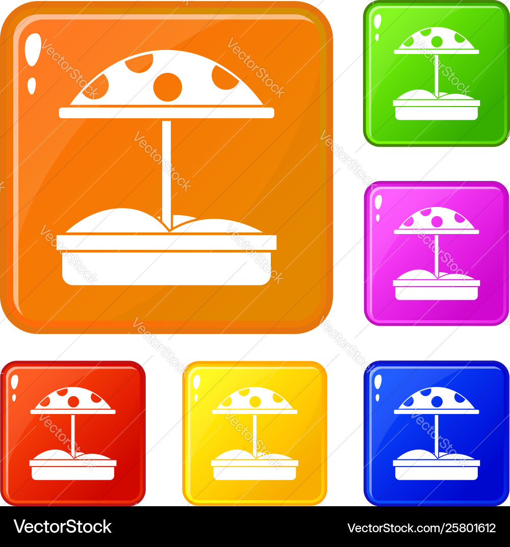 Sandbox with dotted umbrella icons set Sandbox with dotted umbrella icons set vector image