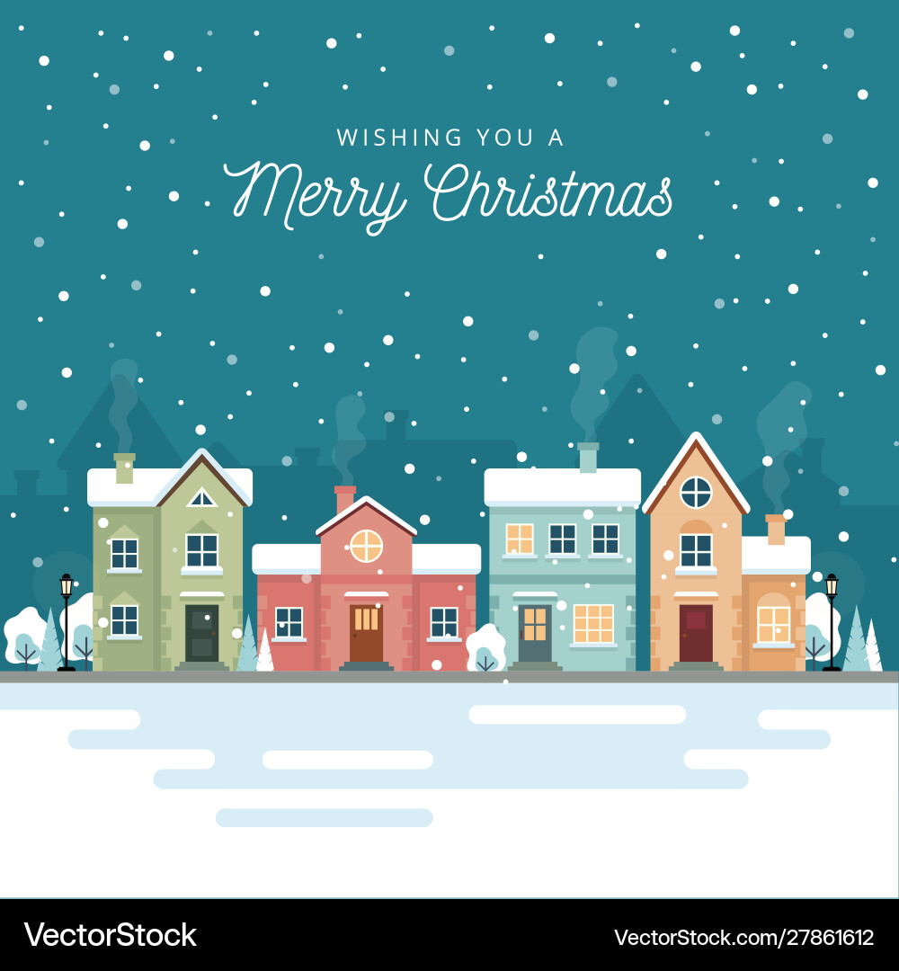 Snowy Christmas City Street Vector Image
