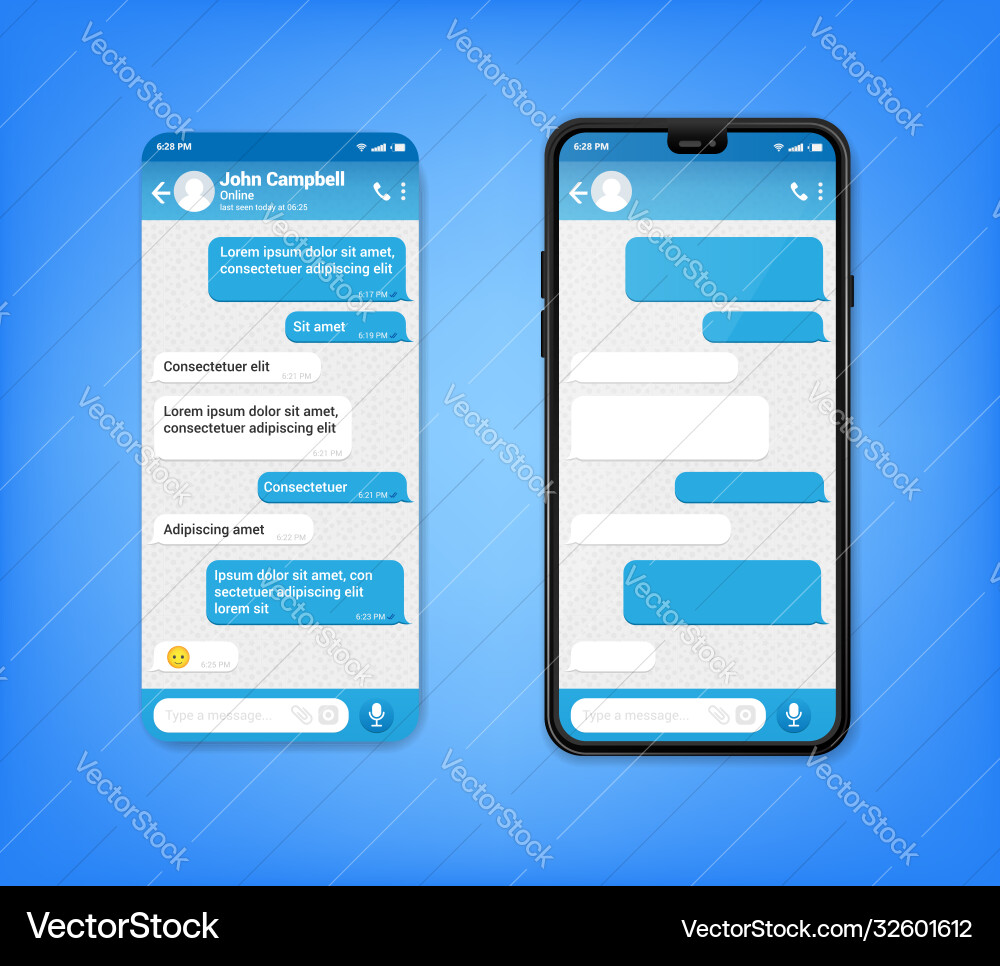 Ui ux phone chat bot blue interface textnachricht Ui ux phone chat bot blue interface textnachricht vektorbild