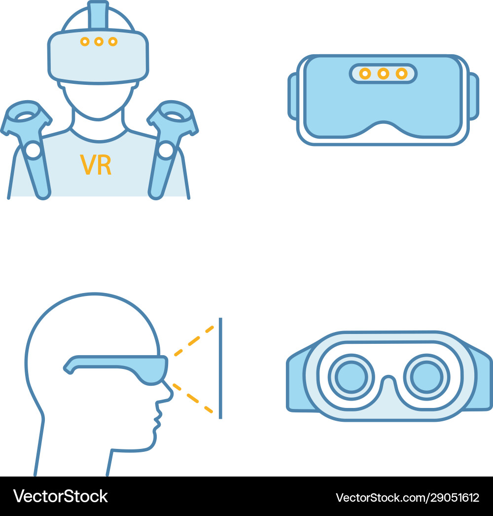 Virtuelle Realität Farbsymbole gesetzt Virtuelle Realität Farbsymbole gesetzt vektorbild
