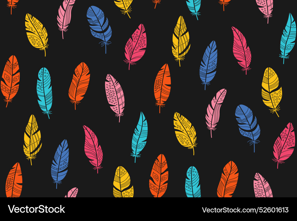 Bird feathers seamless pattern bohemian feather Vector Image