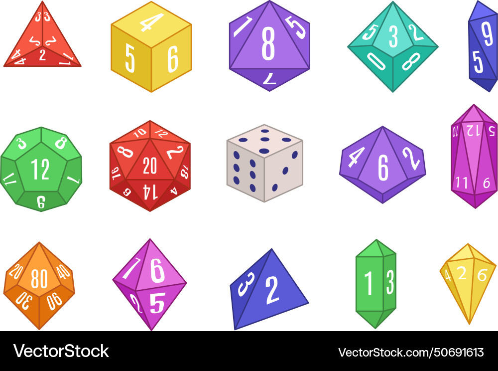 Board game dices various dice set for tabletop Board game dices various dice set for tabletop Vector Image