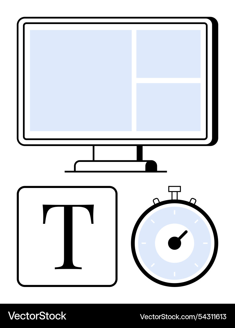 Computer monitor with text icon stopwatch Computer monitor with text icon stopwatch vector image