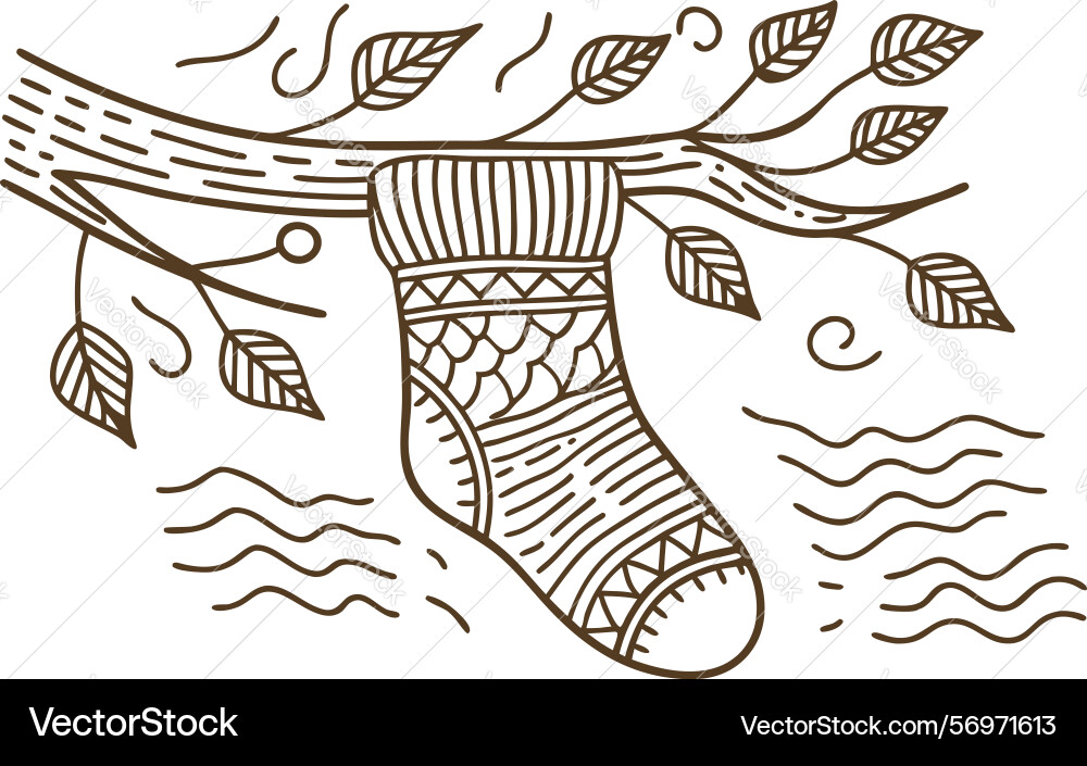 Decorative patterned sock hanging on tree branch Decorative patterned sock hanging on tree branch vector image