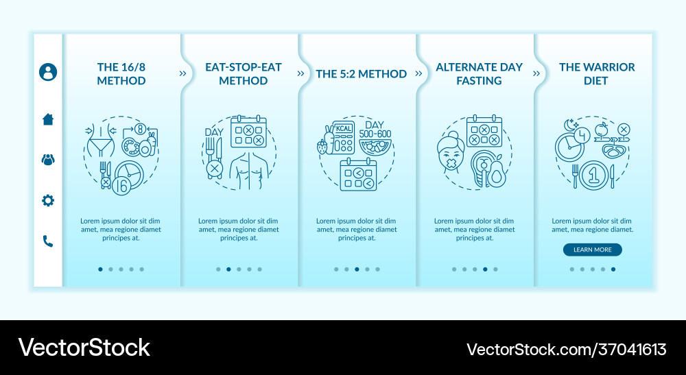 Intermittent fasting methods onboarding template Vector Image