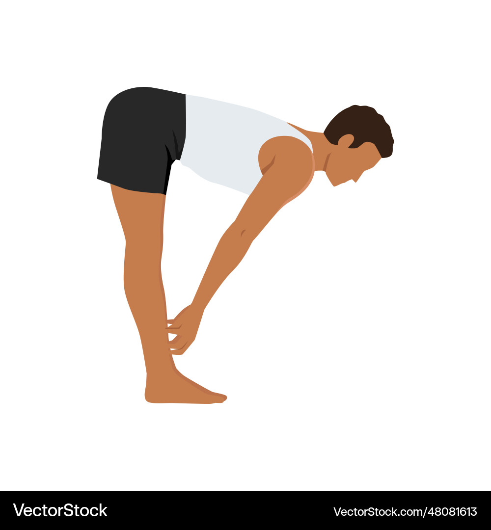Man doing standing half forward bend pose ardha Man doing standing half forward bend pose ardha vector image