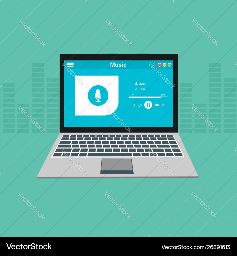 Media player application app template with flat Media player application app template with flat vector image