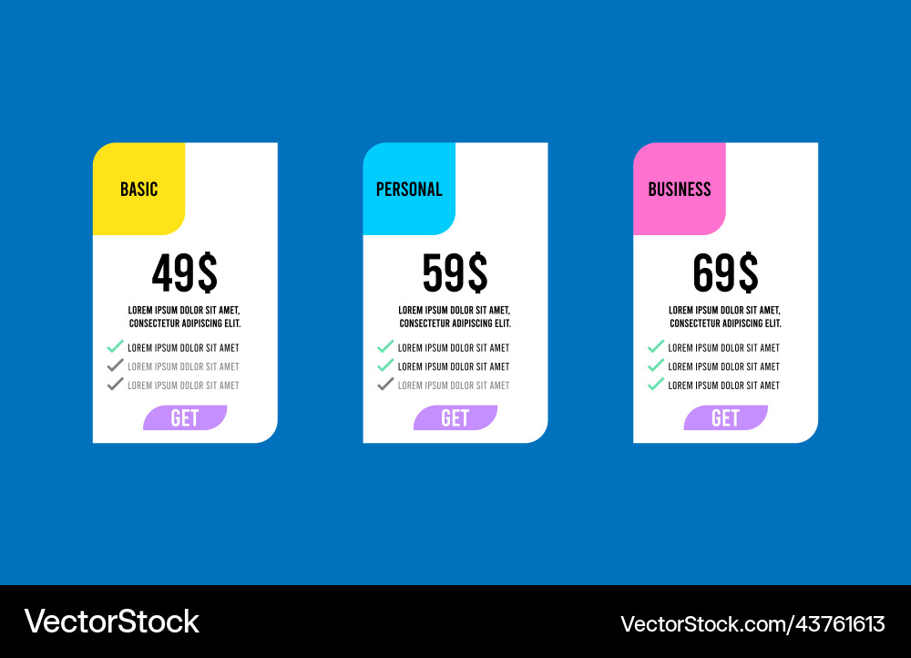 Pricing table for websites and applications Vector Image