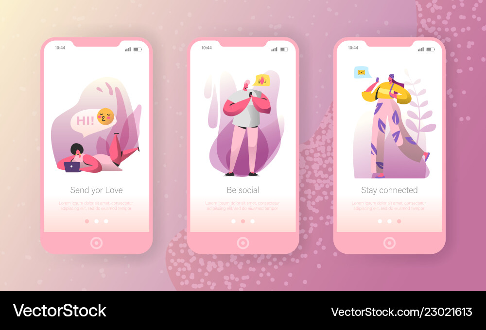 Social media onboarding mobile app screens Social media onboarding mobile app screens vector image