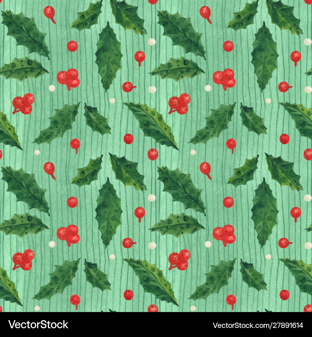 Christmas holly green red pattern traced Christmas holly green red pattern traced vector image