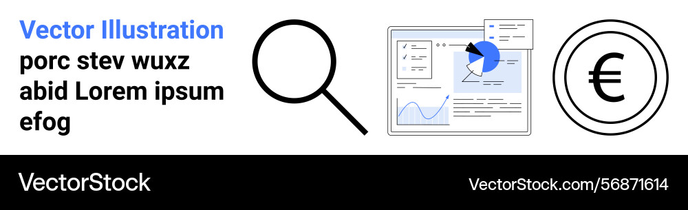 Data analysis with magnifying glass graphical Data analysis with magnifying glass graphical vector image