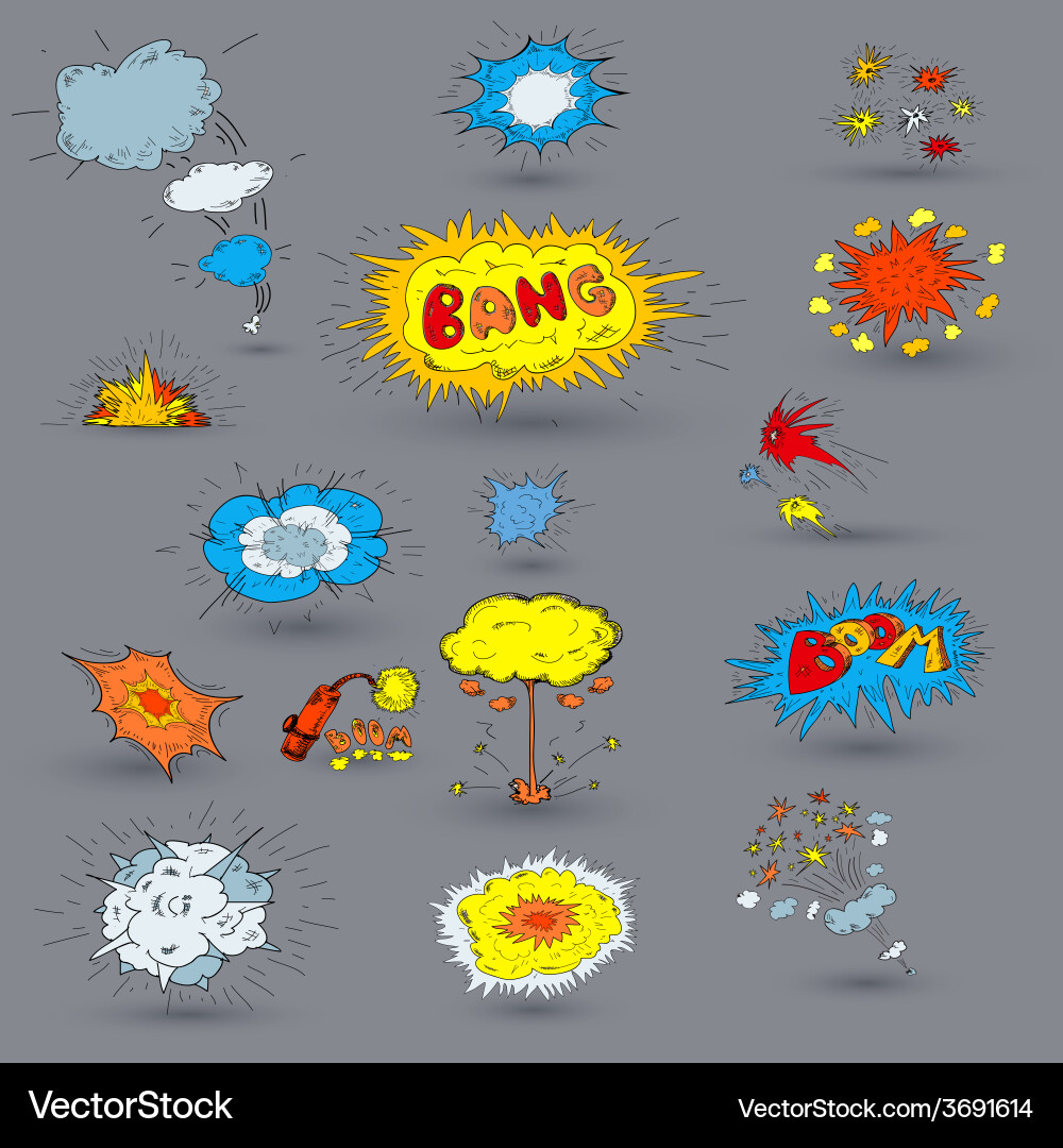 Doodle exploisions set vector image