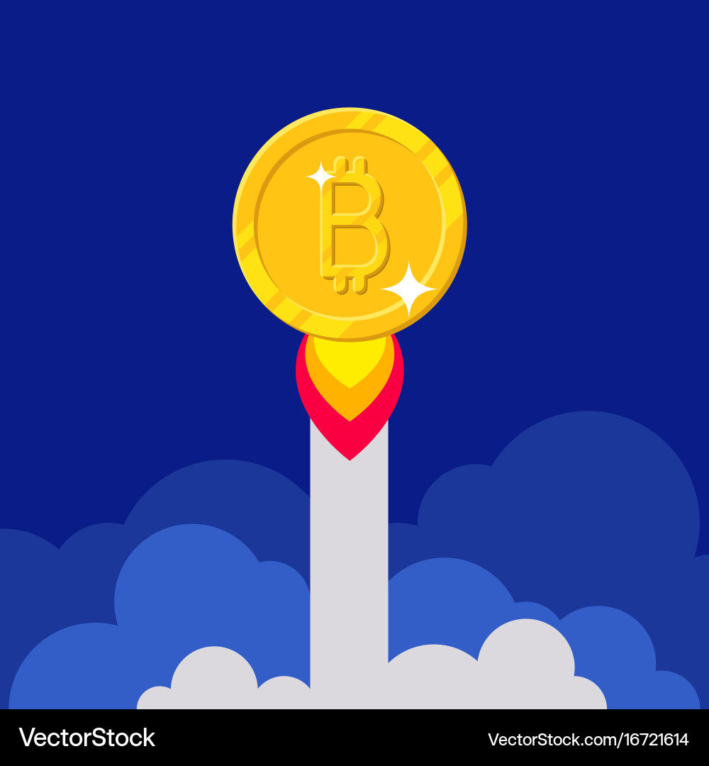 Gold bitcoin increase cartoon style – Royalty-Free Vector | VectorStock