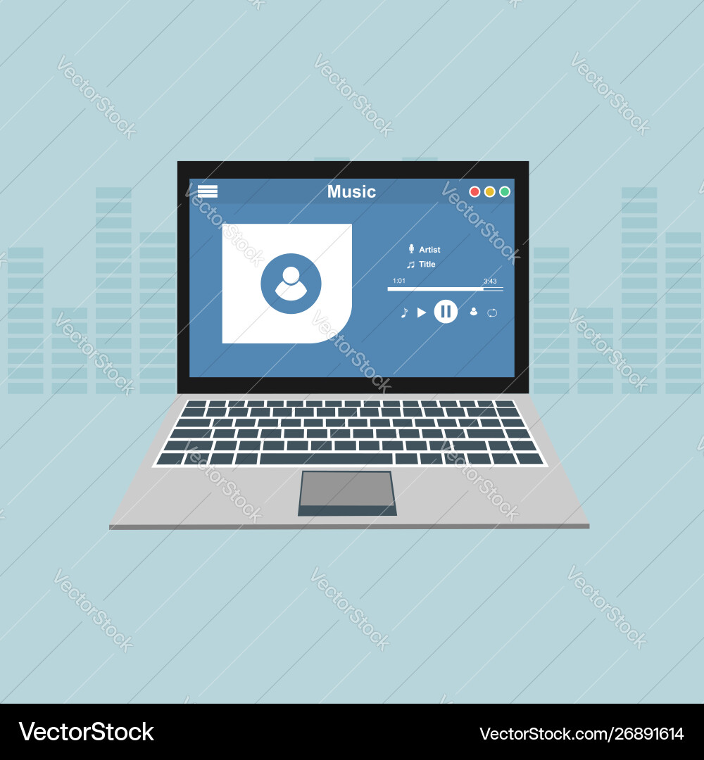 Media player application app template with flat Media player application app template with flat vector image