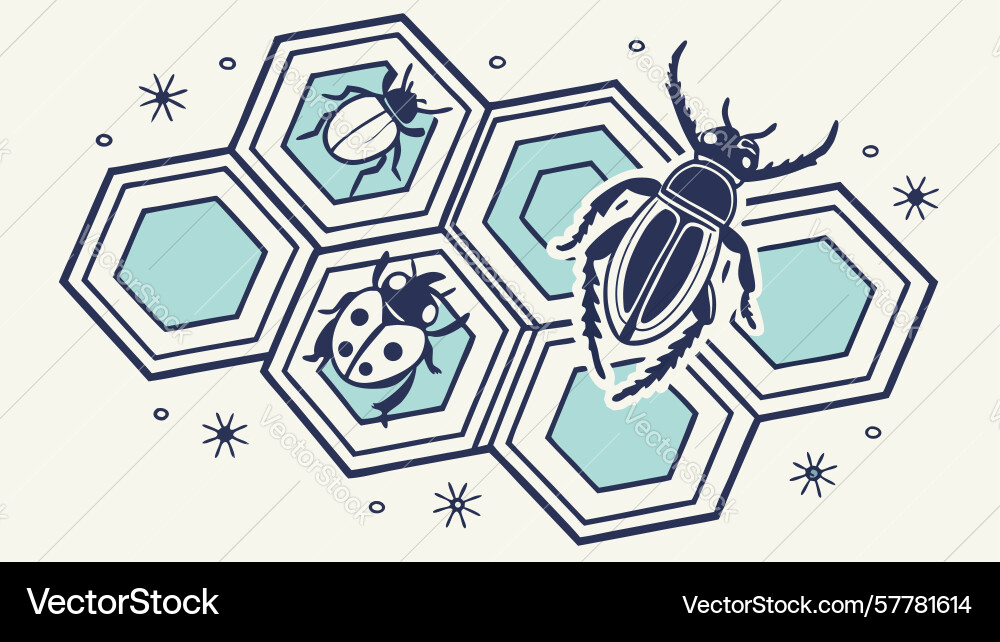 Nature-inspired hexagonal pattern with bee Vector Image
