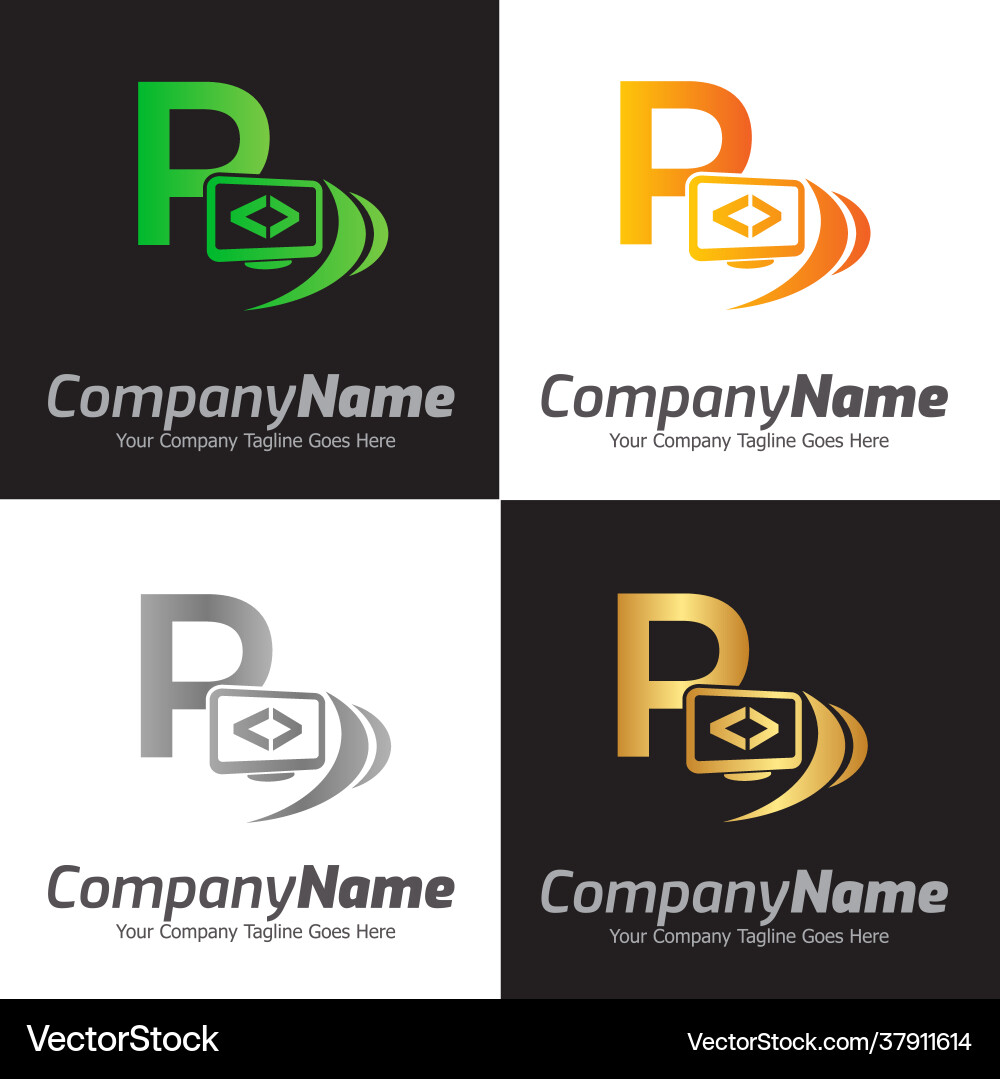 Programmiercode und Computermonitor-Logo Vektorbild