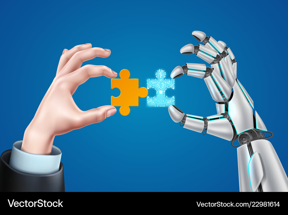 Robot & Business Puzzle Connection Vector Image