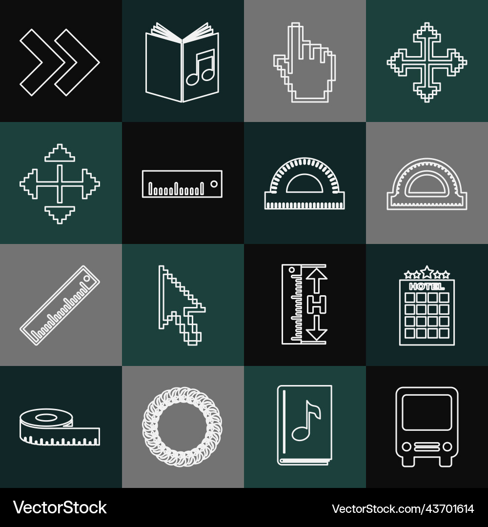 Set line bus hotel building protractor grid Set line bus hotel building protractor grid vector image