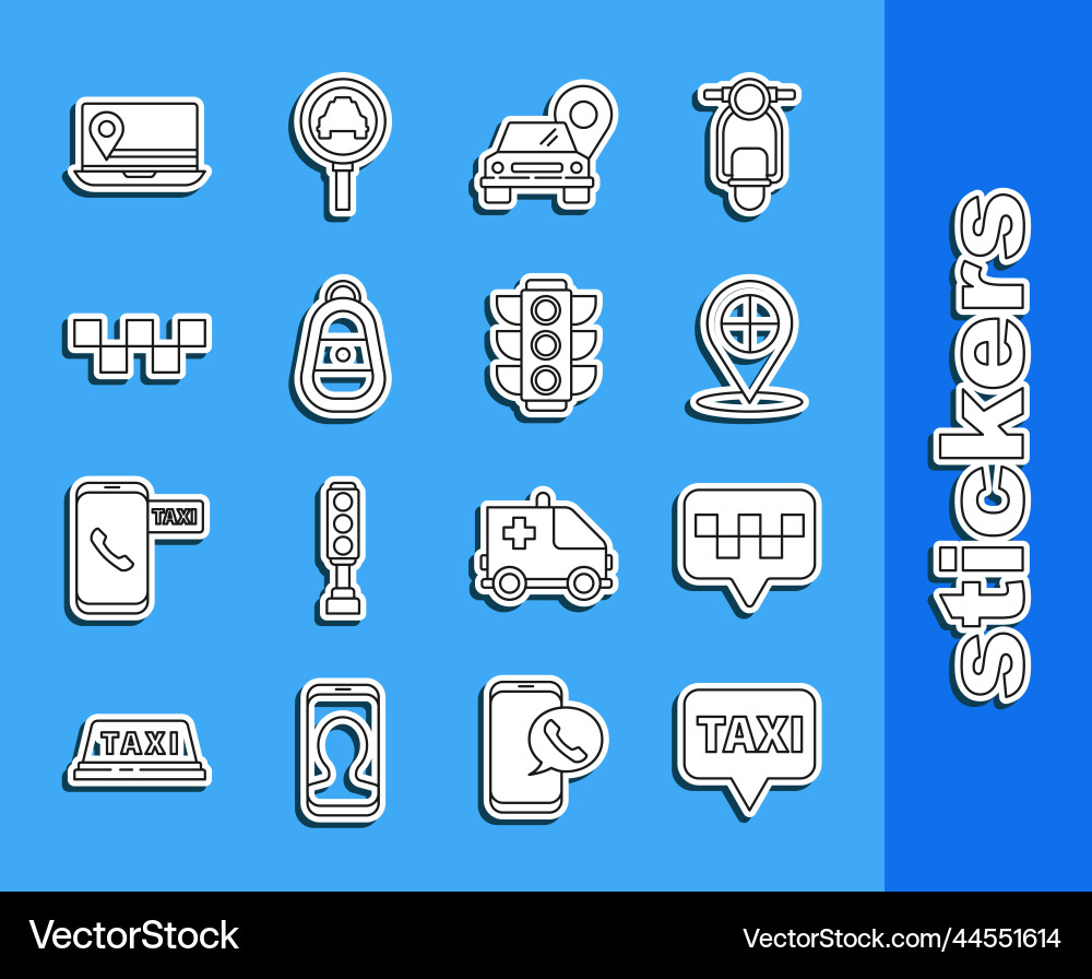 Set line map pointer with taxi car key remote Set line map pointer with taxi car key remote vector image