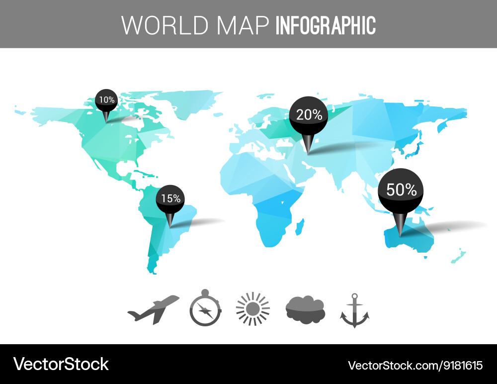 3d world map with points and percantage Vector Image