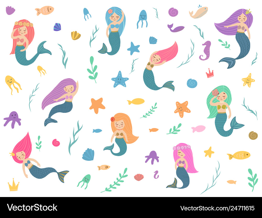 Beautiful and cute mermaids Beautiful and cute mermaids vector image
