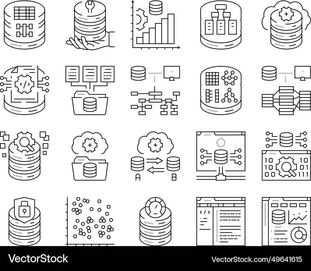 Database administrator server icons set Database administrator server icons set Vector Image