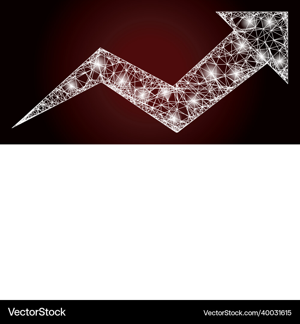 Flare net mesh growing arrow chart with light Flare net mesh growing arrow chart with light vector image