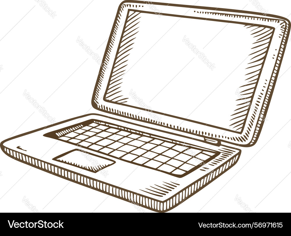 Hand drawn open laptop sketch notebook computer Hand drawn open laptop sketch notebook computer vector image