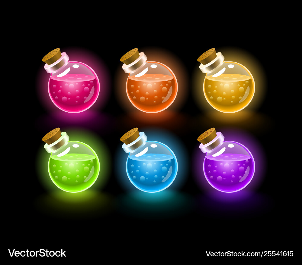 Magic flasks color set dark background Magic flasks color set dark background vector image