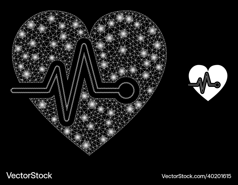 Mesh web heart pulse with shiny carcass Mesh web heart pulse with shiny carcass vector image