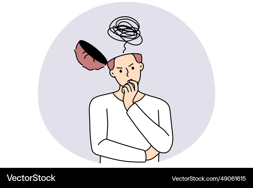 Pensive man with head open look for solution vector image