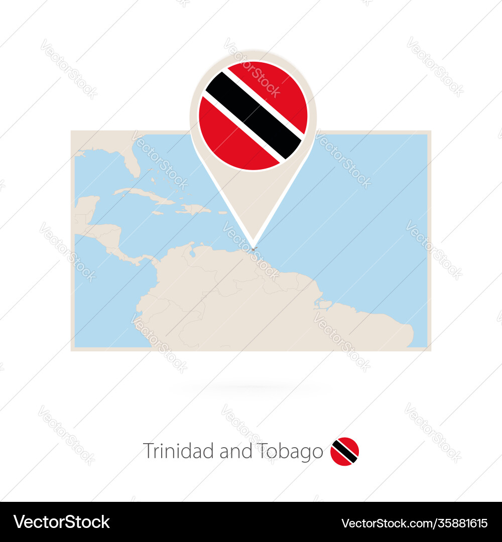 Rectangular map trinidad and tobago with pin Vector Image