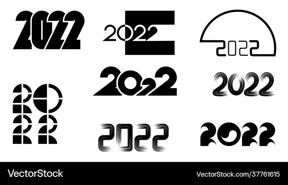 Set flat black icons happy new year 2022 Set flat black icons happy new year 2022 vector image