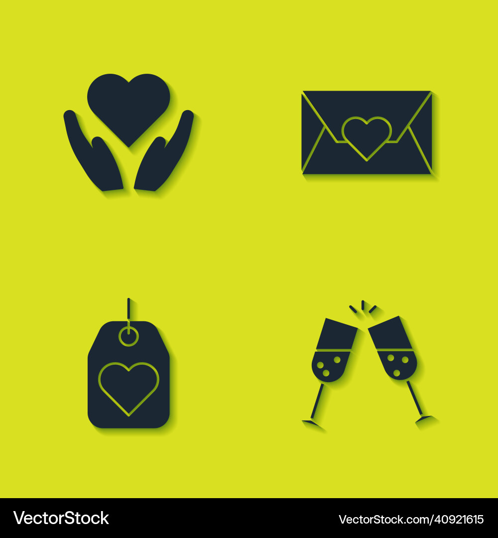Set heart in hand glass of champagne tag Set heart in hand glass of champagne tag vector image