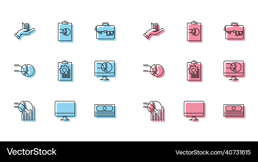 Set line pie chart infographic computer monitor Set line pie chart infographic computer monitor Vector Image