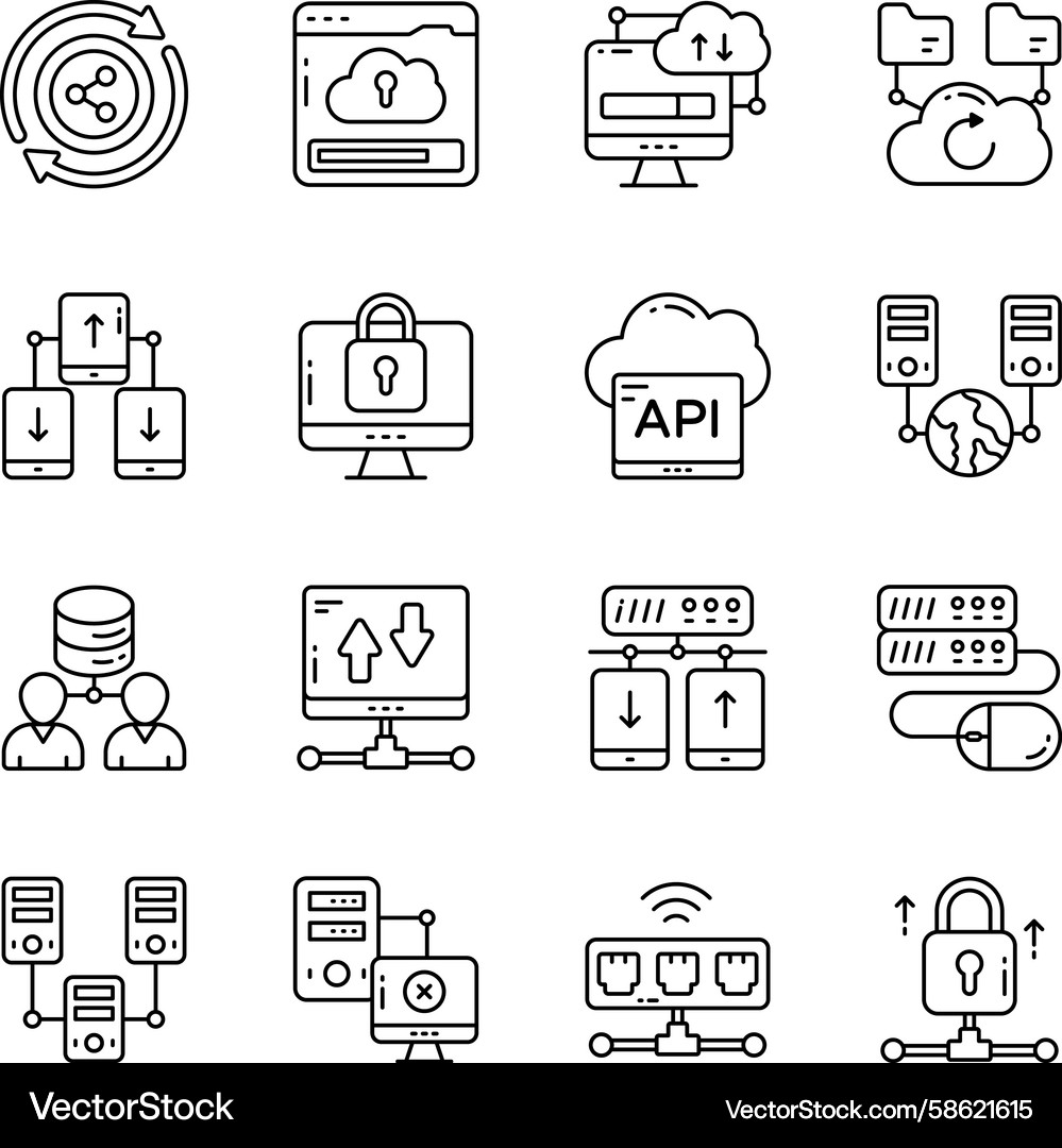Set of data server linear icons Vector Image