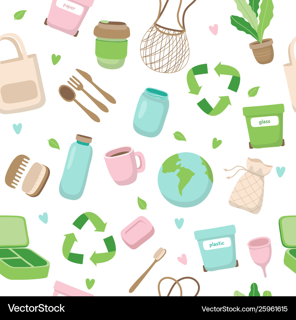 Zero waste concept seamless pattern with different Zero waste concept seamless pattern with different vector image