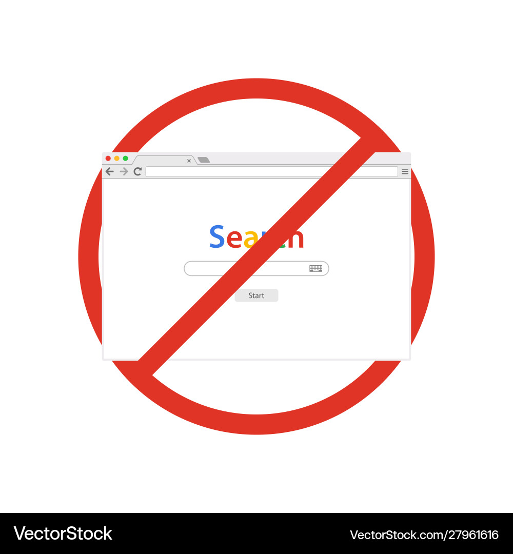 Browser window with search in prohibition sign Browser window with search in prohibition sign vector image