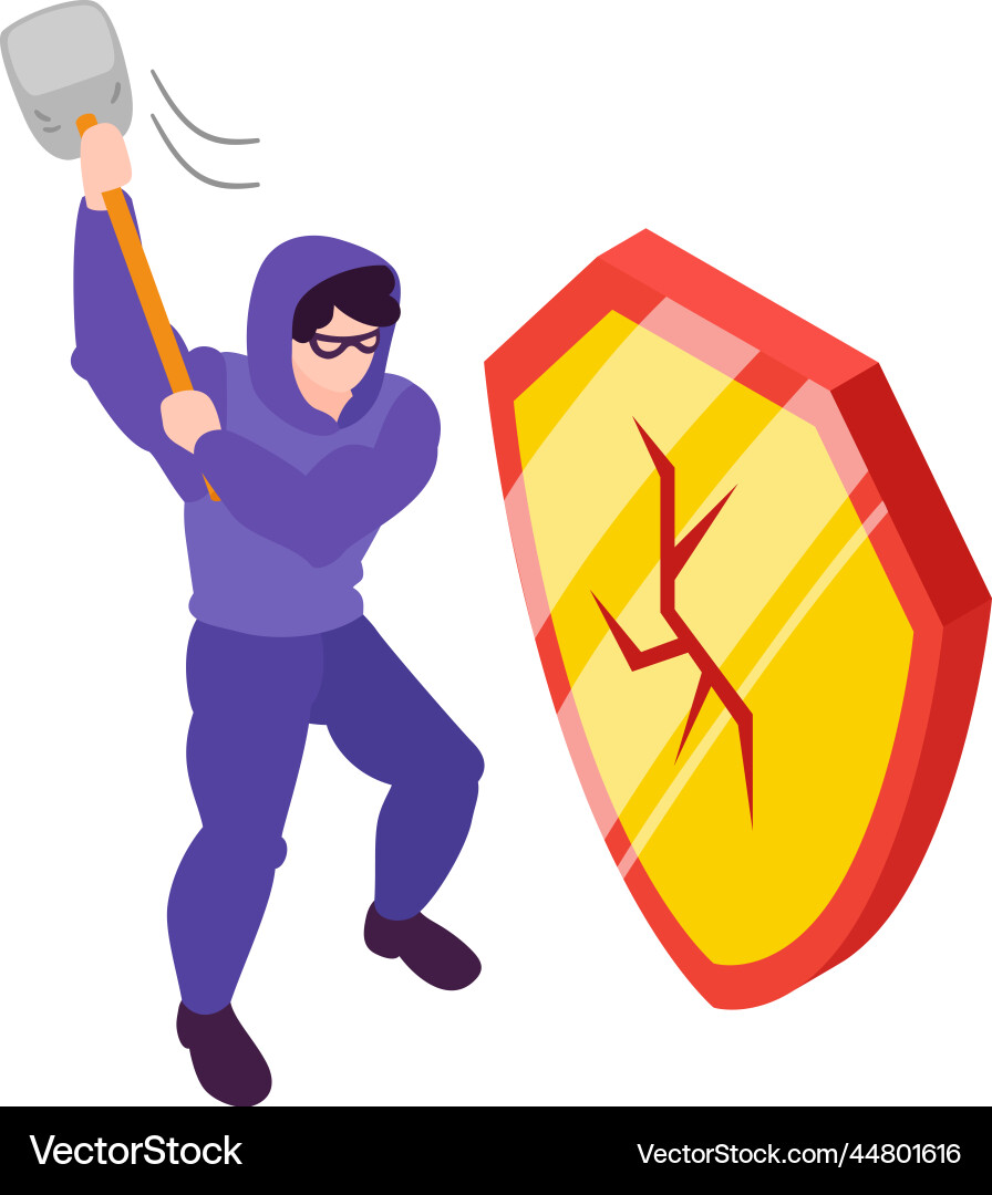 Hacker Cybercrime Shield Attack Vector Image
