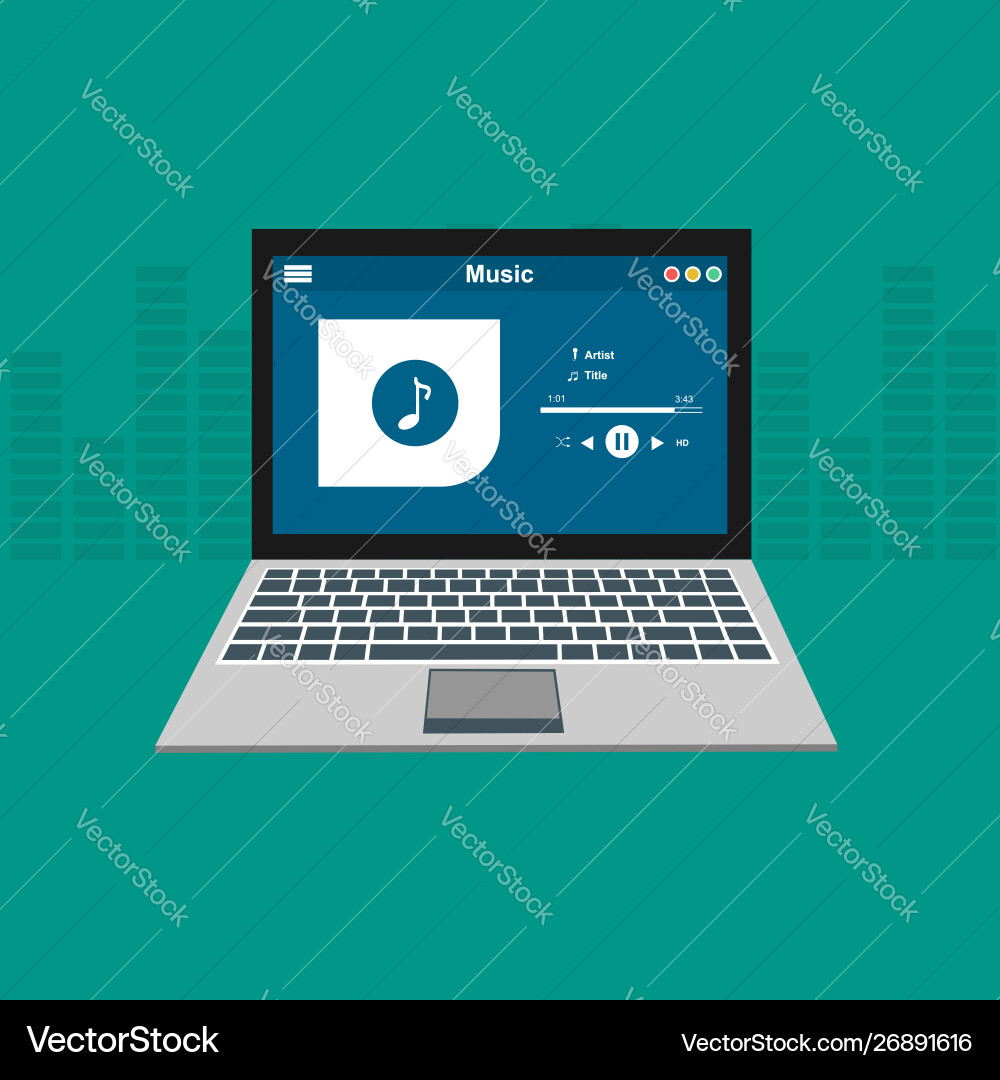 Media player application app template with flat Media player application app template with flat vector image