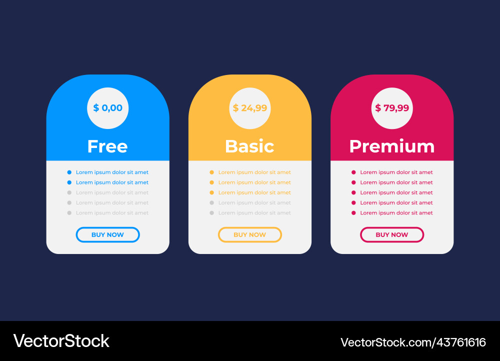 Pricing table for websites and applications Vector Image