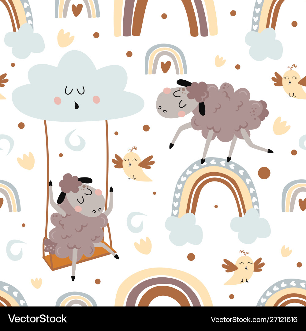 Seamless pattern with a lamb on swing Seamless pattern with a lamb on swing vector image