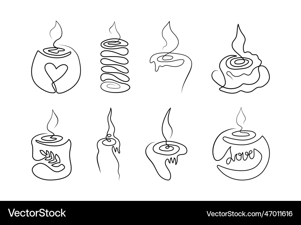 Set of various continuous line candles Set of various continuous line candles vector image